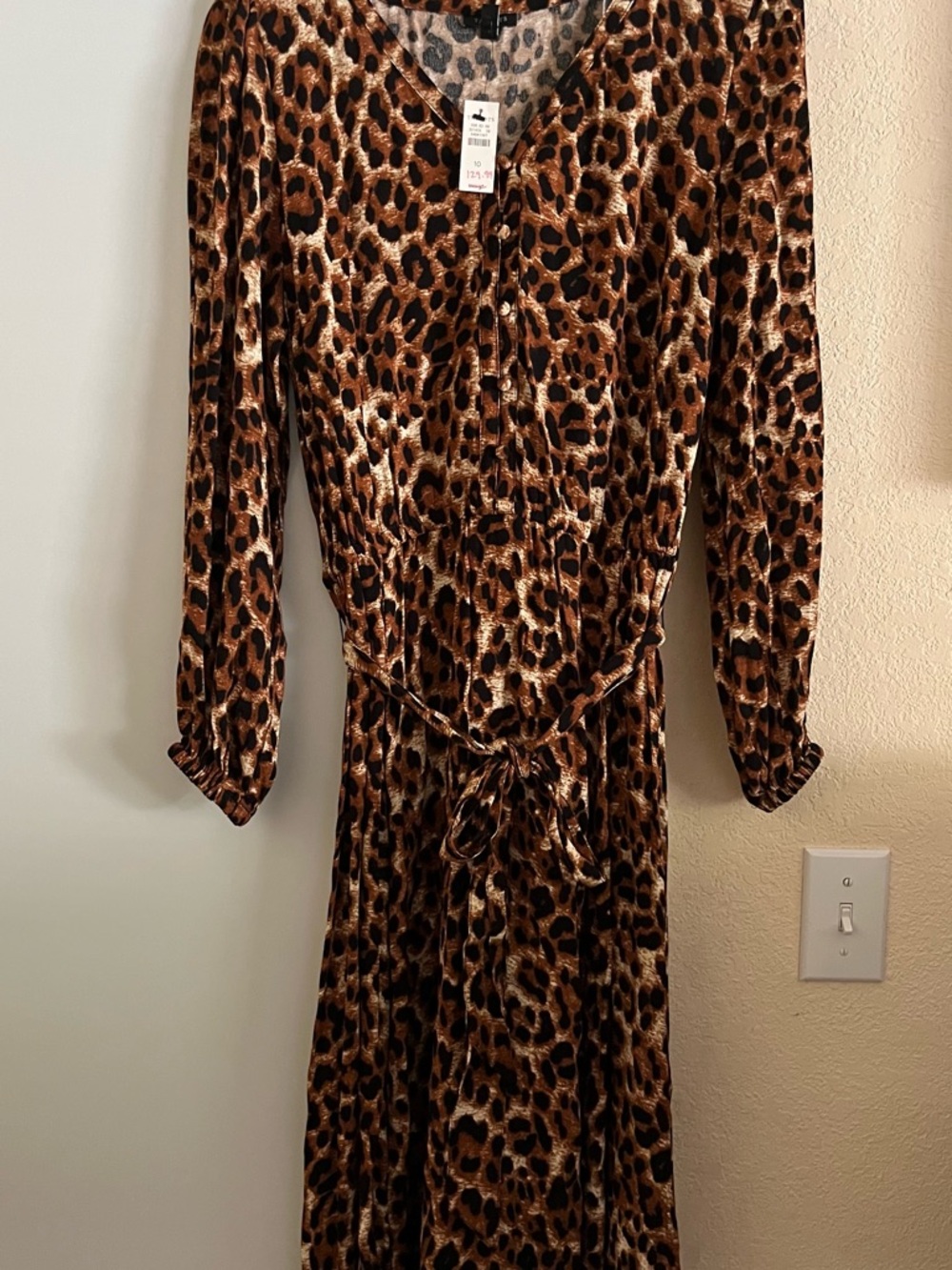 NWT Talbots Leopard Print Long Sleeve Wrap Dress - Brown